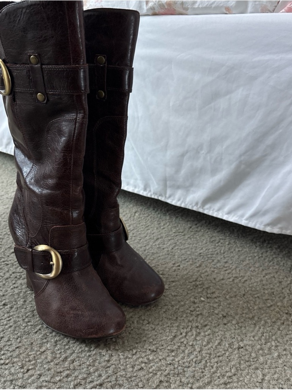 naughty monkey Dark Brown Mid-Calf Buckle Heeled Boots